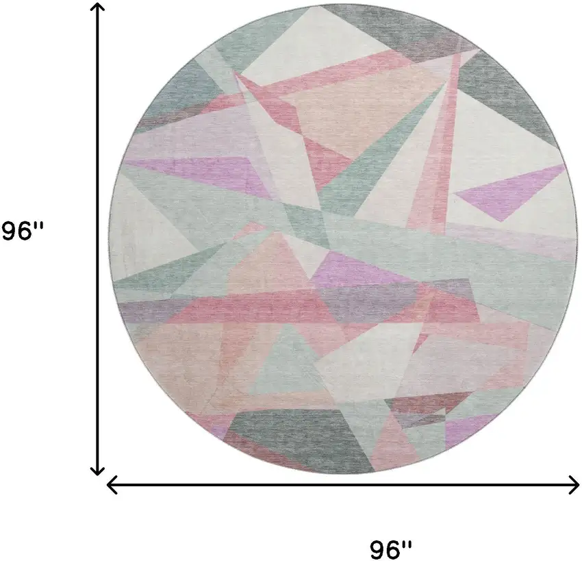 8' Pale Aqua Blush And Sage Geometric Washable Round Rug With UV Protection Photo 9