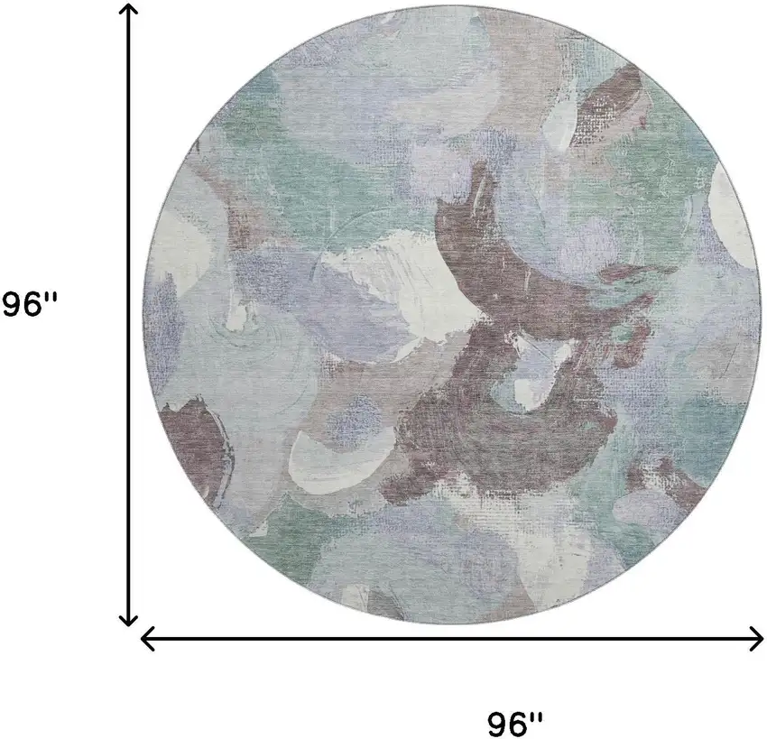 8' Pale Aqua Brown And Ivory Abstract Washable Round Rug With UV Protection Photo 9
