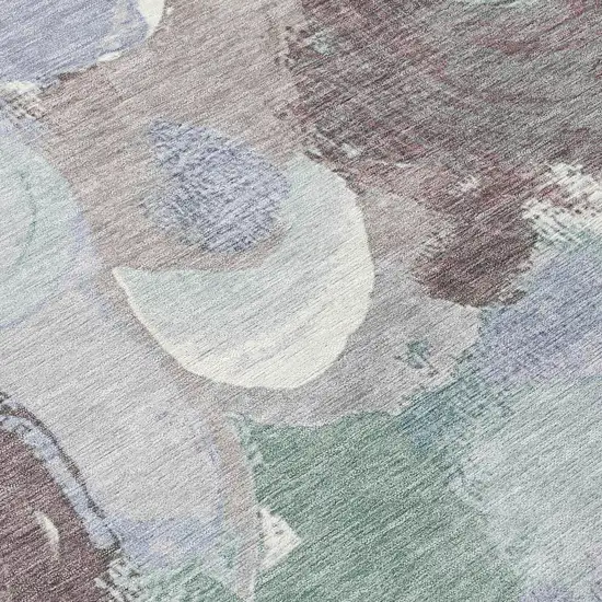 8' Pale Aqua Brown And Ivory Round Abstract Washable Indoor Outdoor Area Rug Photo 9