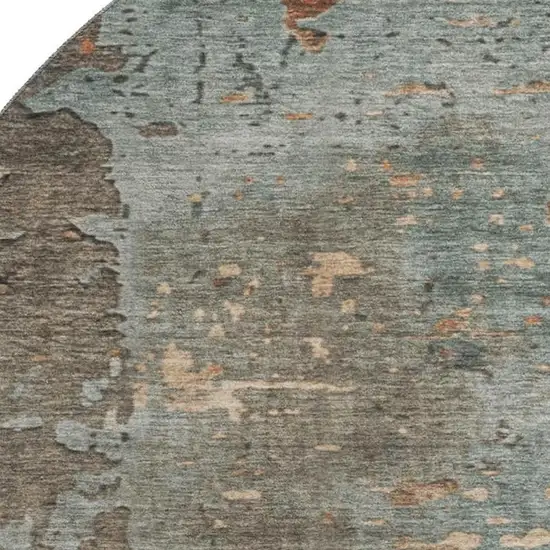 8' Pale Aqua Copper And Beige Abstract Washable Round Rug With UV Protection Photo 2