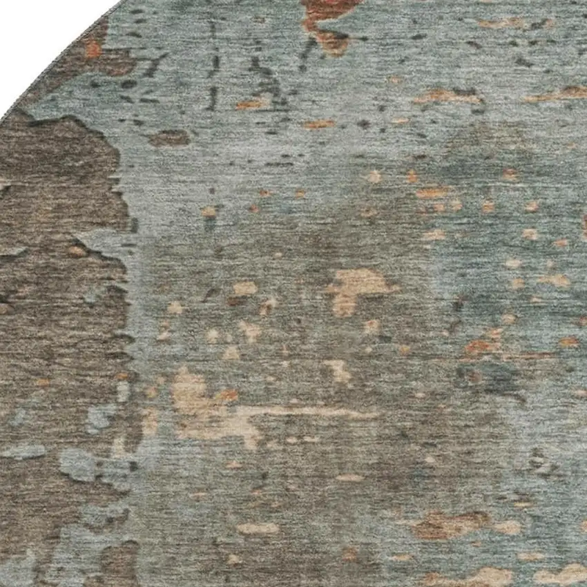 8' Pale Aqua Copper And Beige Abstract Washable Round Rug With UV Protection Photo 2