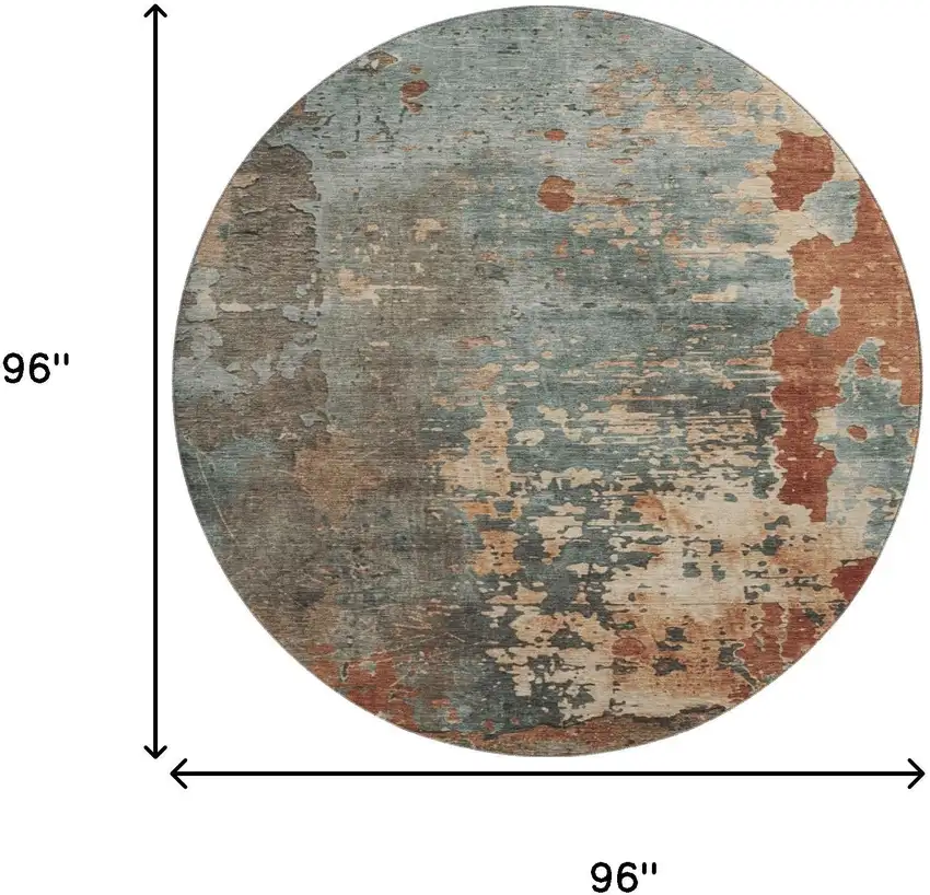 8' Pale Aqua Copper And Beige Abstract Washable Round Rug With UV Protection Photo 9