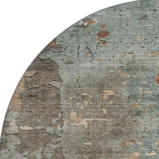 8' Pale Aqua Copper And Beige Abstract Washable Round Rug With UV Protection Photo 3