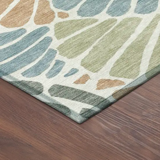 8' Pale Aqua Copper And Gold Round Floral Washable Indoor Outdoor Area Rug Photo 8