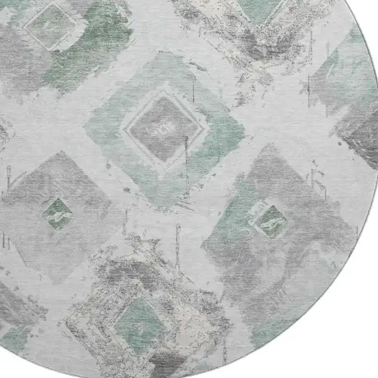 8' Pale Aqua Gray And Ivory Abstract Geometric Washable Round Rug With UV Protection Photo 2