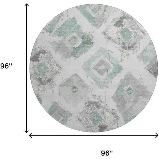 8' Pale Aqua Gray And Ivory Abstract Geometric Washable Round Rug With UV Protection Photo 9