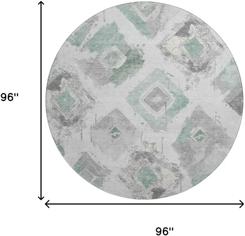 8' Pale Aqua Gray And Ivory Abstract Geometric Washable Round Rug With UV Protection Photo 9