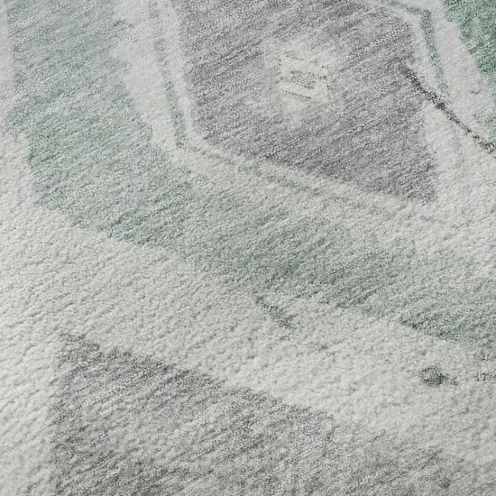 8' Pale Aqua Gray And Ivory Abstract Geometric Washable Round Rug With UV Protection Photo 8