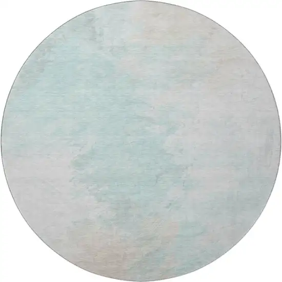 8' Pale Aqua Gray And Ivory Abstract Washable Round Rug With UV Protection Photo 3