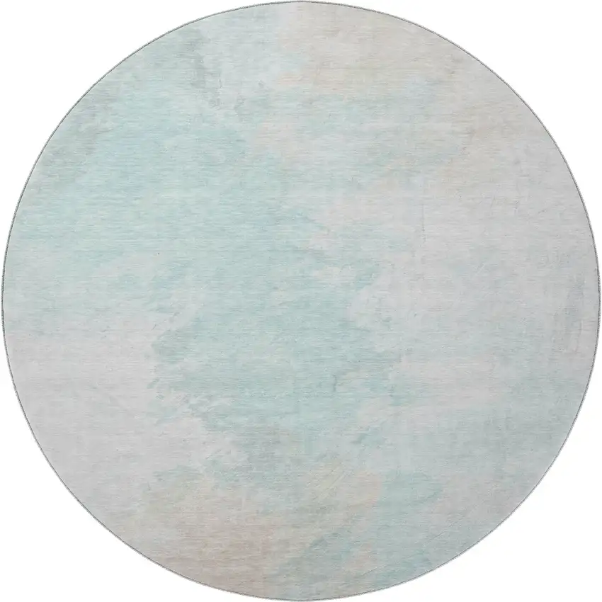 8' Pale Aqua Gray And Ivory Abstract Washable Round Rug With UV Protection Photo 3
