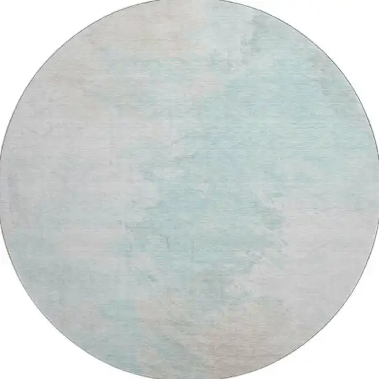 8' Pale Aqua Gray And Ivory Abstract Washable Round Rug With UV Protection Photo 2