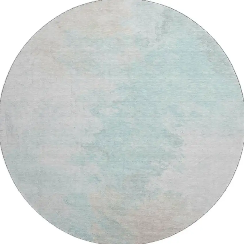8' Pale Aqua Gray And Ivory Abstract Washable Round Rug With UV Protection Photo 2