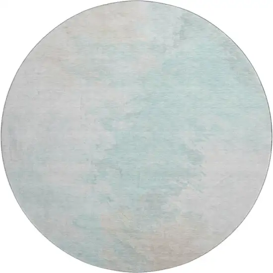 8' Pale Aqua Gray And Ivory Abstract Washable Round Rug With UV Protection Photo 1