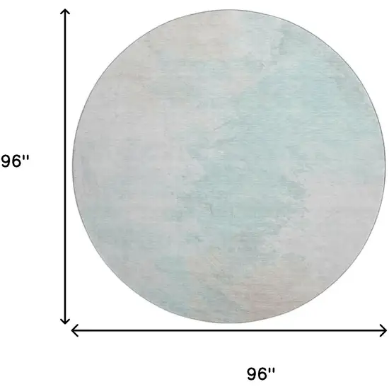 8' Pale Aqua Gray And Ivory Abstract Washable Round Rug With UV Protection Photo 9