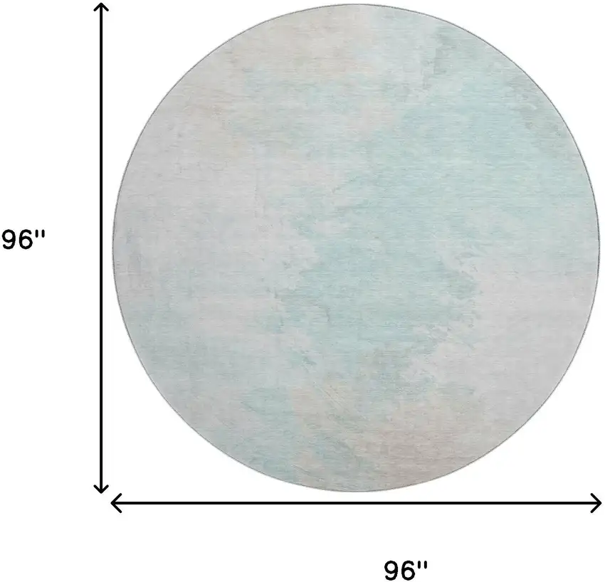 8' Pale Aqua Gray And Ivory Abstract Washable Round Rug With UV Protection Photo 9