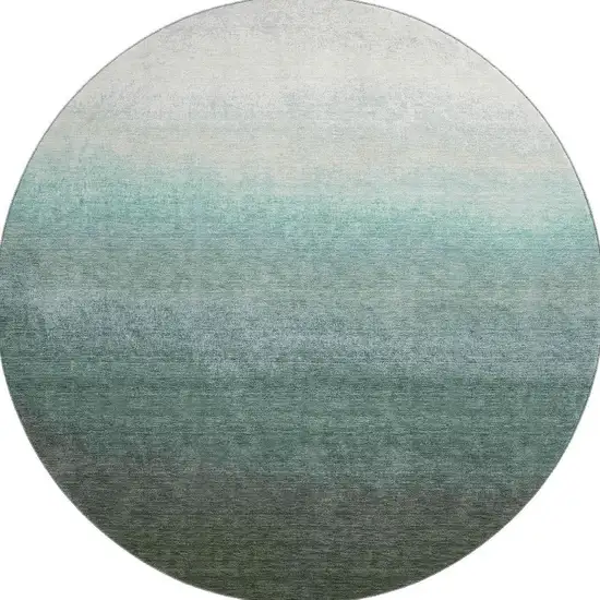 8' Pale Aqua Gray And Ivory Ombre Washable Round Rug With UV Protection Photo 4