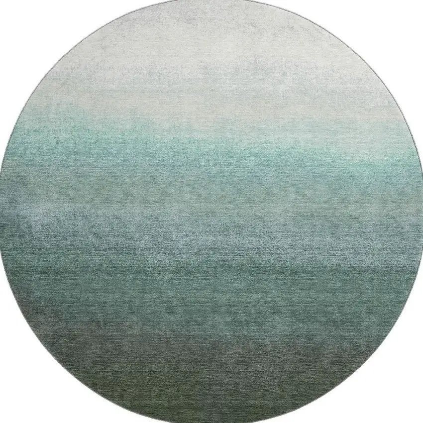 8' Pale Aqua Gray And Ivory Ombre Washable Round Rug With UV Protection Photo 4