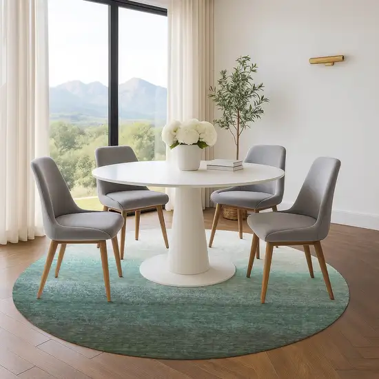 8' Pale Aqua Gray And Ivory Ombre Washable Round Rug With UV Protection Photo 5
