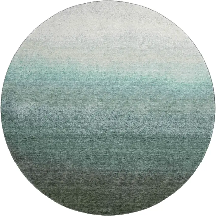 8' Pale Aqua Gray And Ivory Ombre Washable Round Rug With UV Protection Photo 1