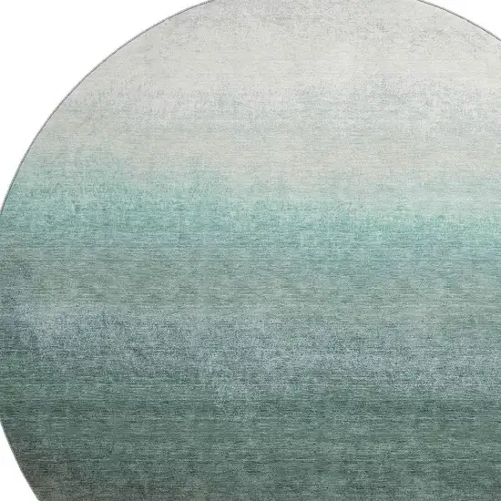 8' Pale Aqua Gray And Ivory Ombre Washable Round Rug With UV Protection Photo 3