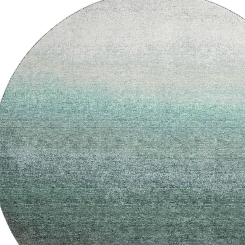 8' Pale Aqua Gray And Ivory Ombre Washable Round Rug With UV Protection Photo 3