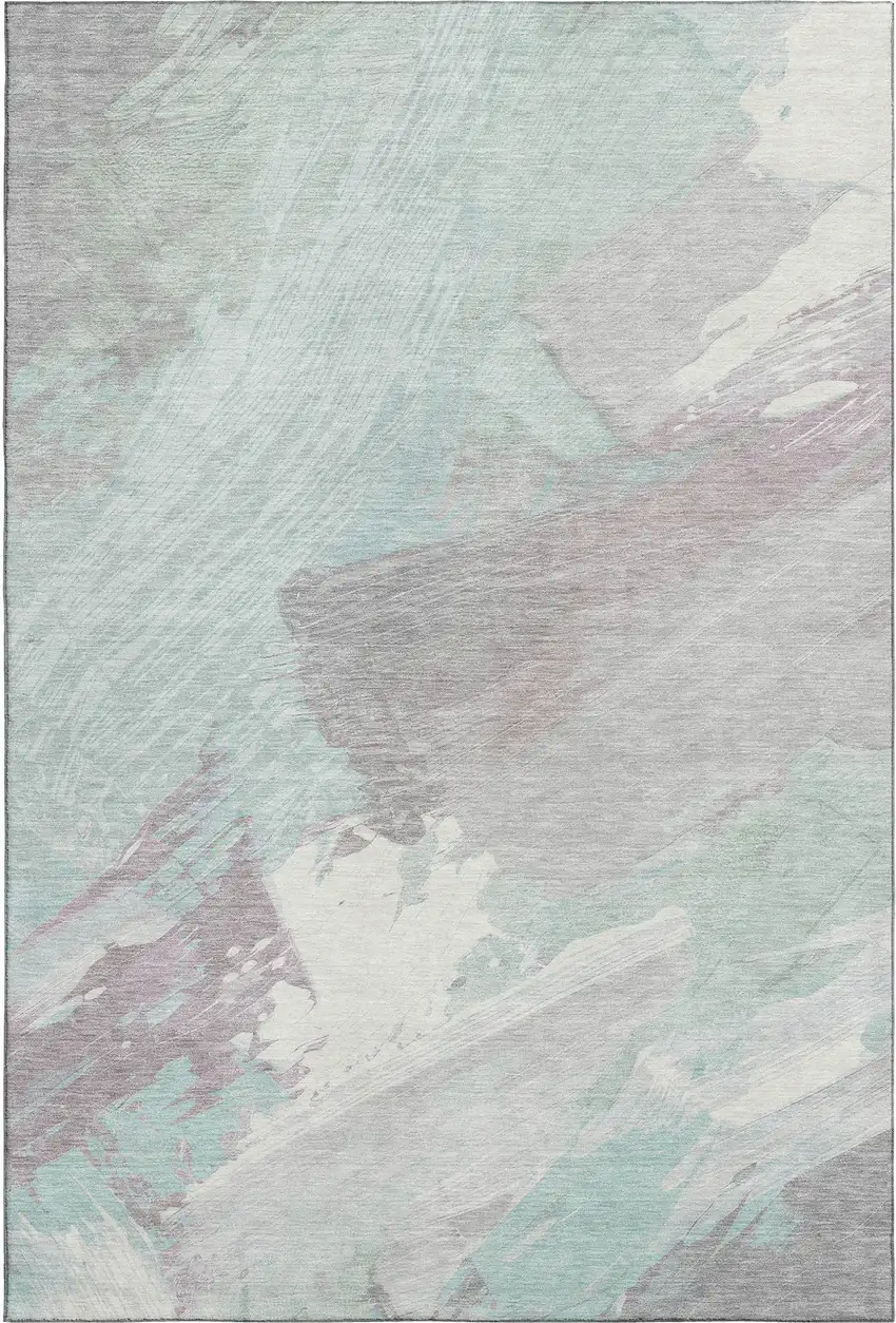 8' Pale Aqua Gray And Silver Abstract Washable Area Rug With UV Protection Photo 4