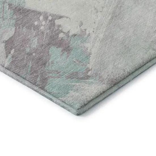 8' Pale Aqua Gray And Silver Abstract Washable Area Rug With UV Protection Photo 6