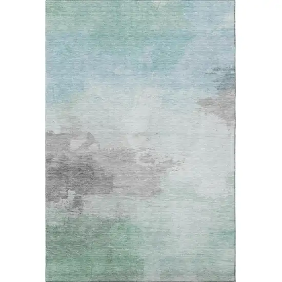 8' Pale Aqua Gray And Silver Abstract Washable Area Rug With UV Protection Photo 3