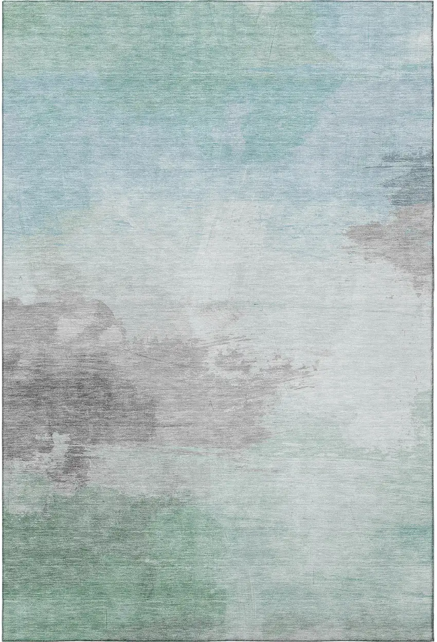 8' Pale Aqua Gray And Silver Abstract Washable Area Rug With UV Protection Photo 3