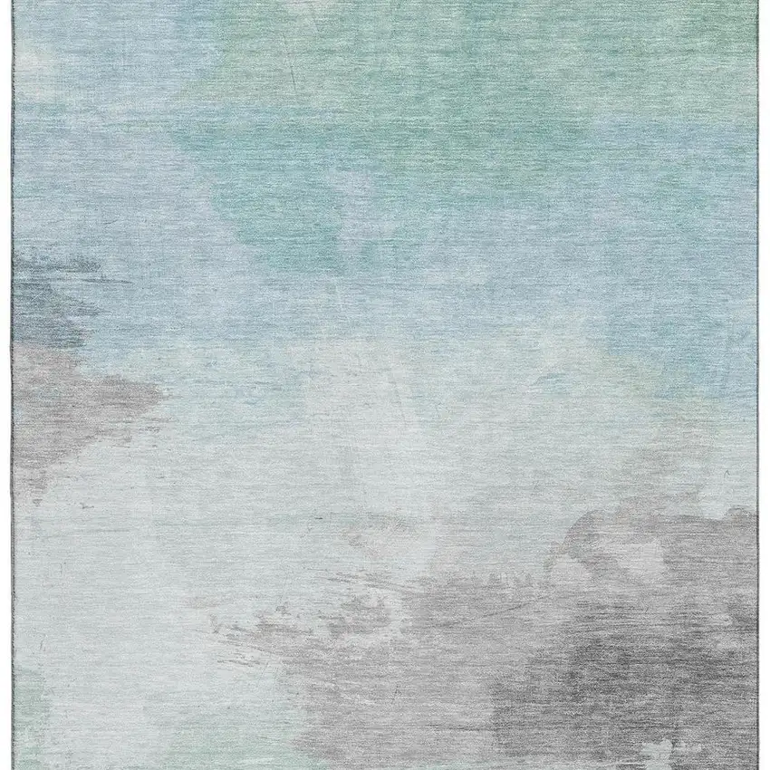 8' Pale Aqua Gray And Silver Abstract Washable Area Rug With UV Protection Photo 2