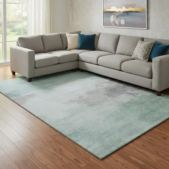 8' Pale Aqua Gray And Silver Abstract Washable Area Rug With UV Protection Photo 2