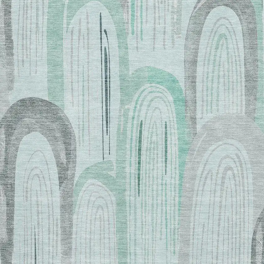 8' Pale Aqua Gray And Silver Geometric Washable Area Rug With UV Protection Photo 2