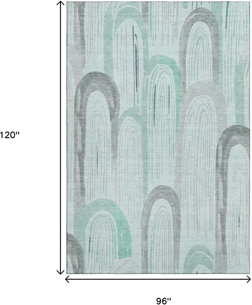 8' Pale Aqua Gray And Silver Geometric Washable Area Rug With UV Protection Photo 8