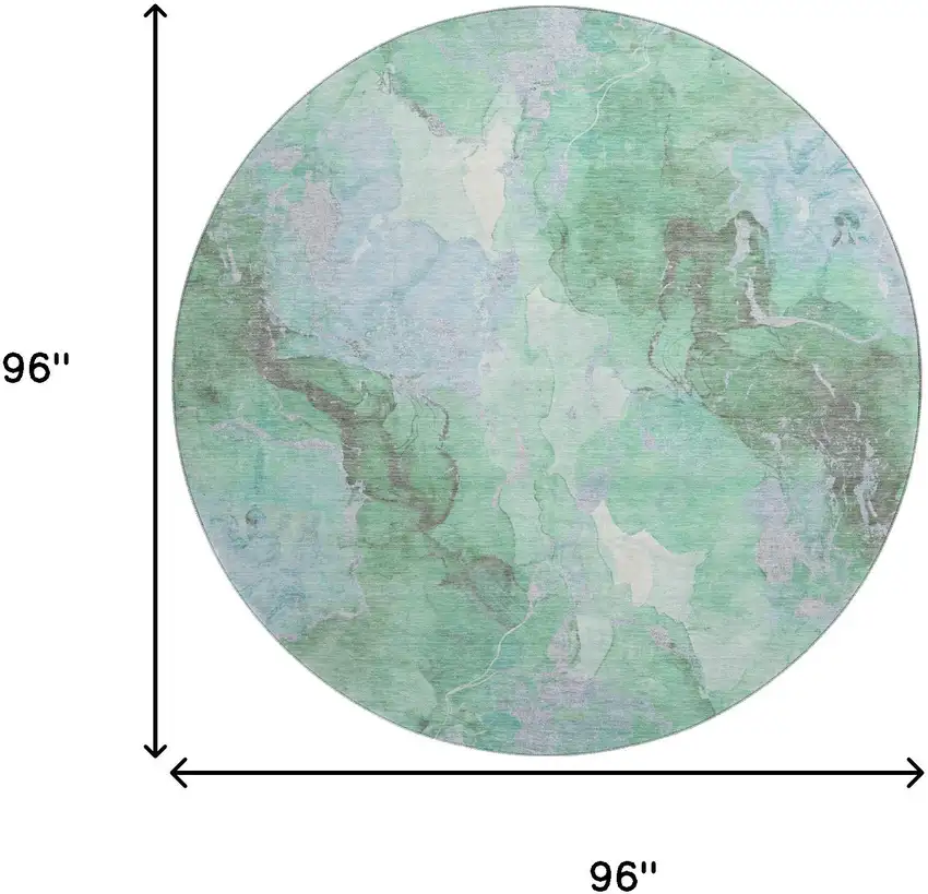 8' Pale Aqua Green And Ivory Abstract Washable Round Rug With UV Protection Photo 9