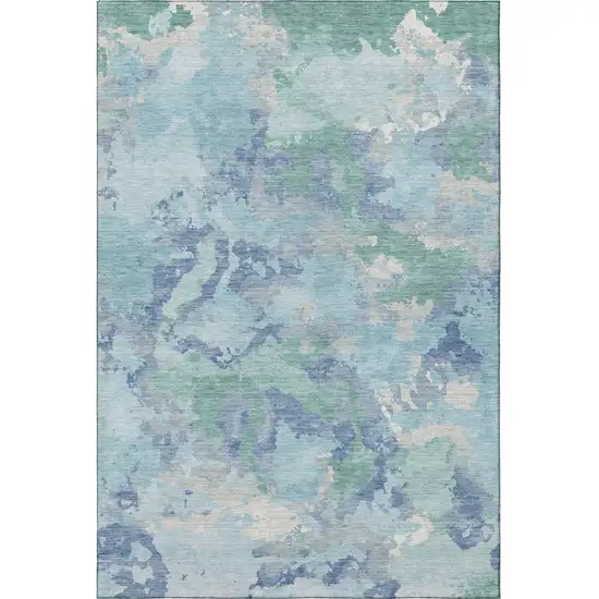 8' Pale Aqua Ivory And Gray Abstract Washable Area Rug With UV Protection Photo 3