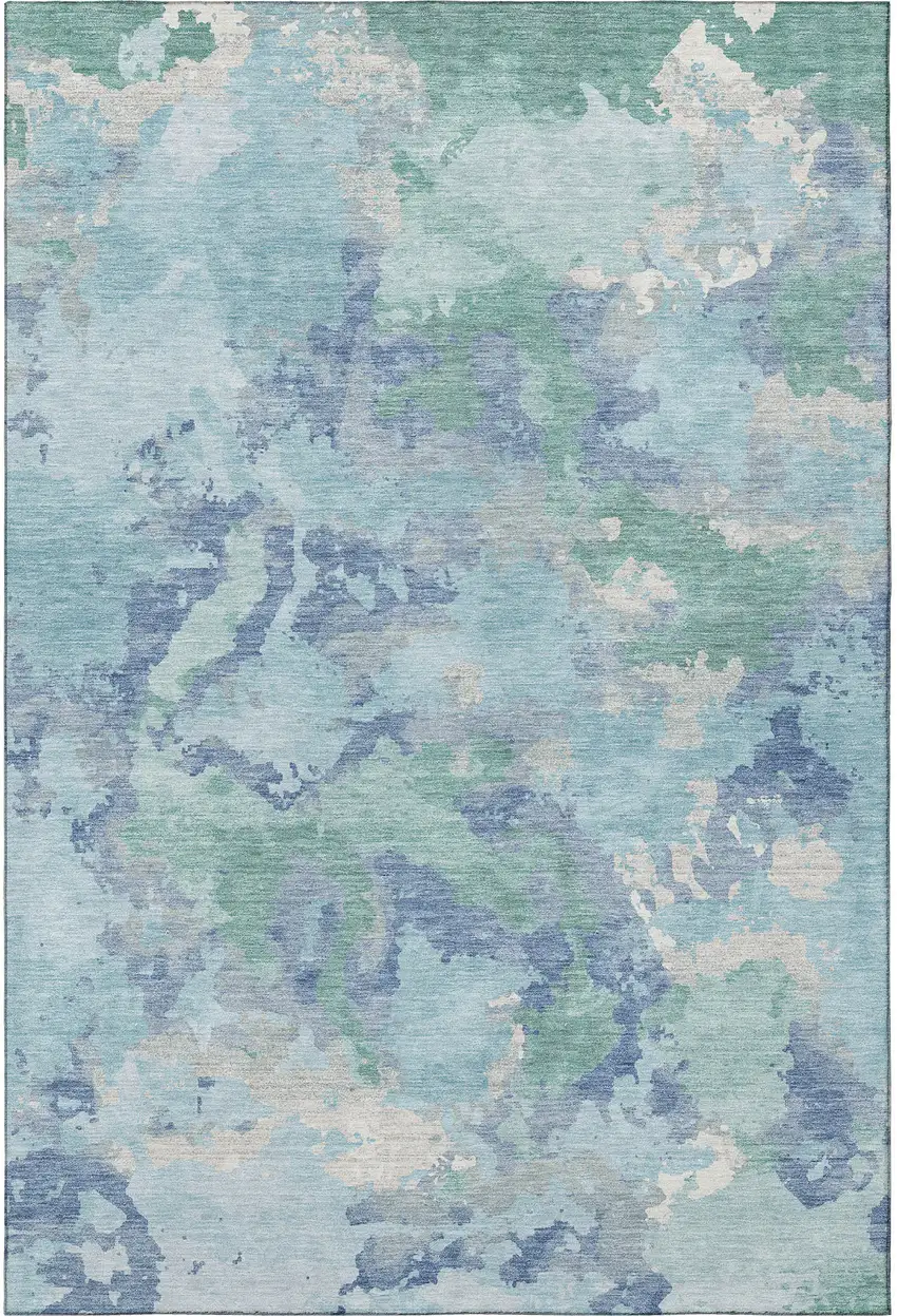 8' Pale Aqua Ivory And Gray Abstract Washable Area Rug With UV Protection Photo 3