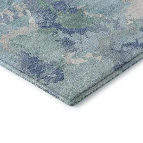 8' Pale Aqua Ivory And Gray Abstract Washable Area Rug With UV Protection Photo 7