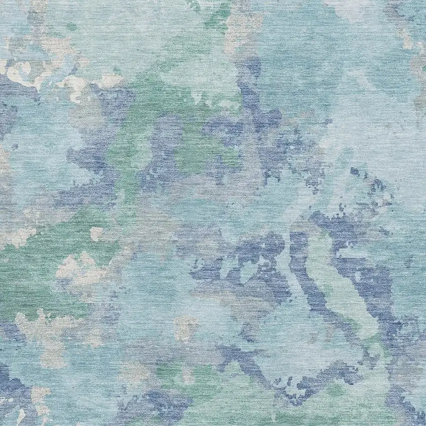 8' Pale Aqua Ivory And Gray Abstract Washable Area Rug With UV Protection Photo 2