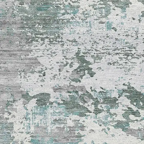 8' Pale Aqua Ivory And Gray Abstract Washable Area Rug With UV Protection Photo 2