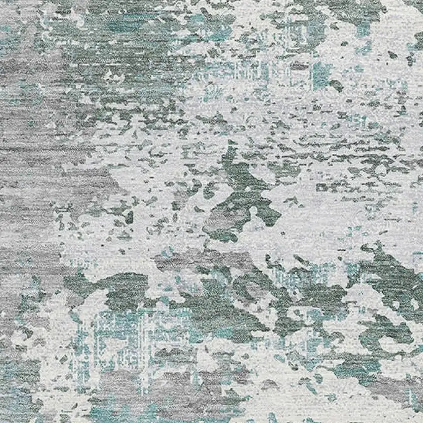 8' Pale Aqua Ivory And Gray Abstract Washable Area Rug With UV Protection Photo 2
