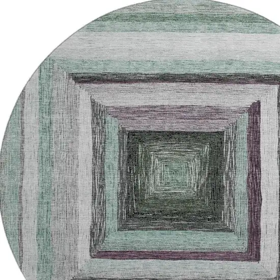 8' Pale Aqua Ivory And Gray Geometric Washable Round Rug With UV Protection Photo 4