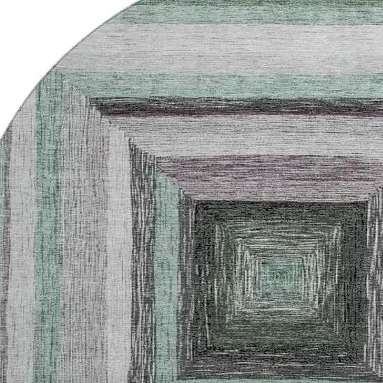 8' Pale Aqua Ivory And Gray Geometric Washable Round Rug With UV Protection Photo 3