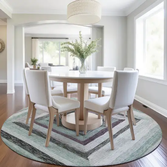 8' Pale Aqua Ivory And Gray Round Geometric Washable Indoor Outdoor Area Rug Photo 6