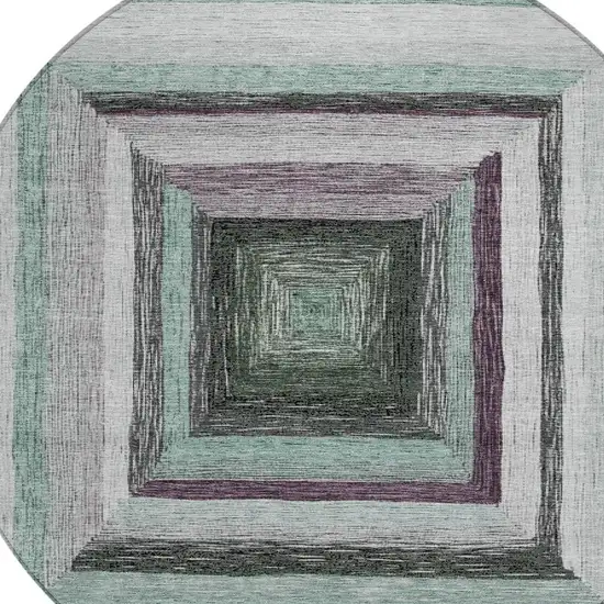 8' Pale Aqua Ivory And Gray Round Geometric Washable Indoor Outdoor Area Rug Photo 4