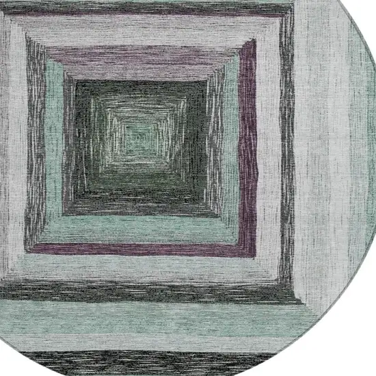 8' Pale Aqua Ivory And Gray Round Geometric Washable Indoor Outdoor Area Rug Photo 8