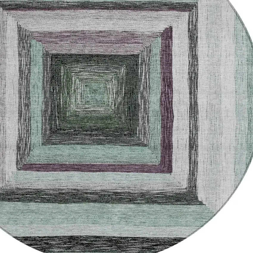 8' Pale Aqua Ivory And Gray Round Geometric Washable Indoor Outdoor Area Rug Photo 8