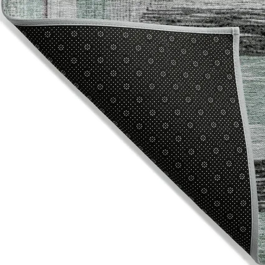 8' Pale Aqua Ivory And Gray Round Geometric Washable Indoor Outdoor Area Rug Photo 9