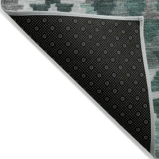 8' Pale Aqua Ivory And Gray Round Tribal Washable Indoor Outdoor Area Rug Photo 9