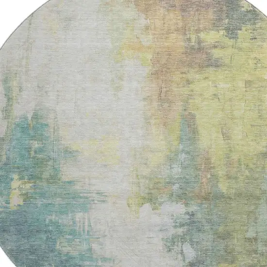 8' Pale Aqua Ivory And Teal Abstract Washable Round Rug With UV Protection Photo 3