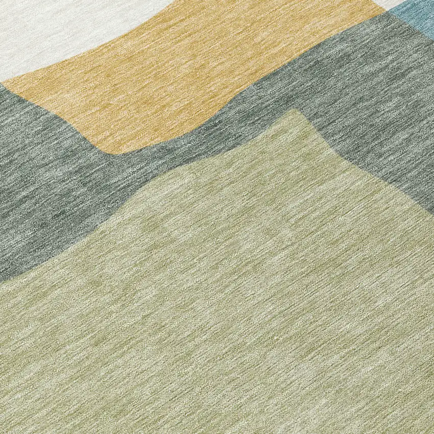 8' Pale Aqua Ivory And Terra Cotta Round Abstract Washable Indoor Outdoor Area Rug Photo 9